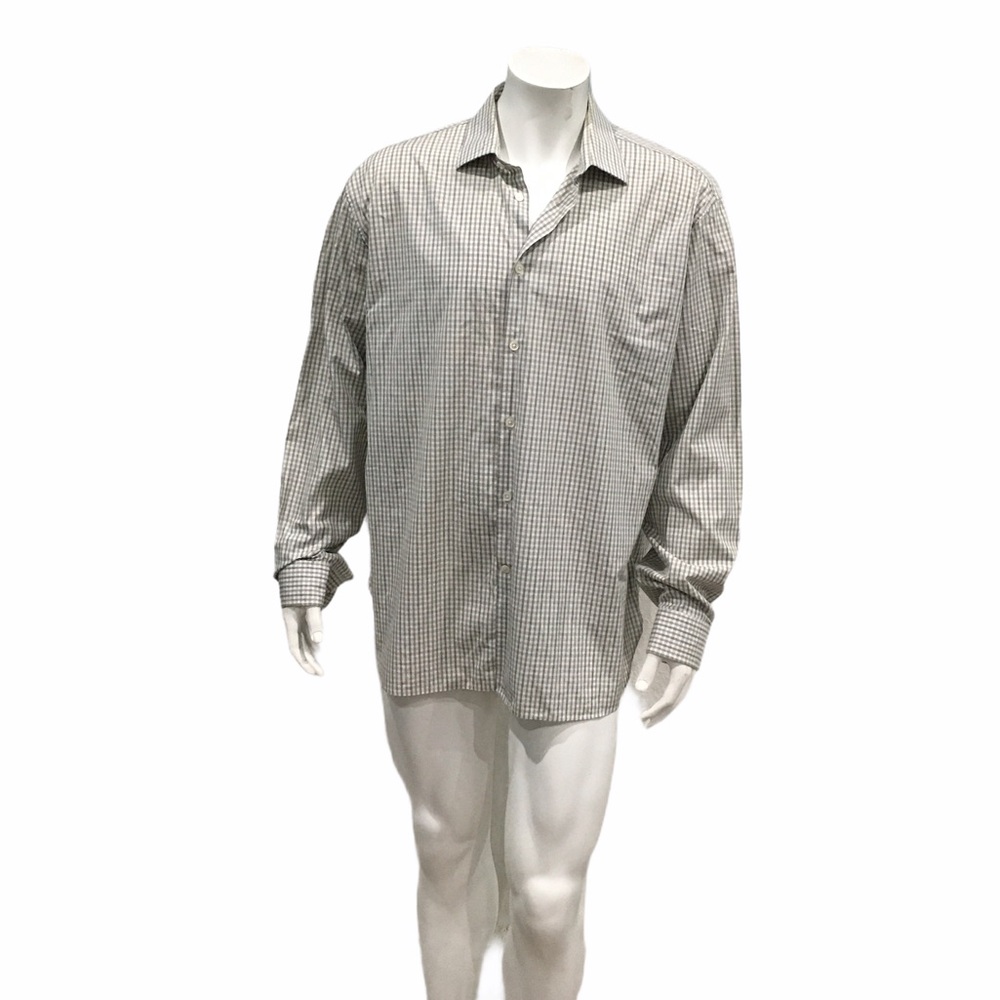 John Varvatos Mens White Checkered Dress Shirt
